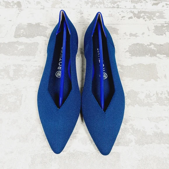 New Rothy's The Flat Blue Knit Pointy Toe Slip On Loafers F1